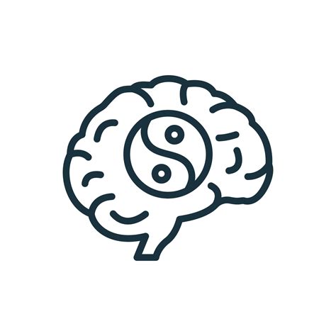 Mental Health Line Icon Brain And Yin Yan Sign Positive Mind