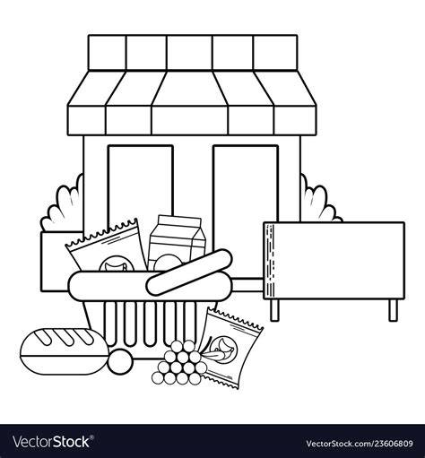 Supermarket Store Business Black And White Vector Image