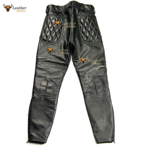 men s real cowhide leather quilted panels breeches trousers pants bike leather adults