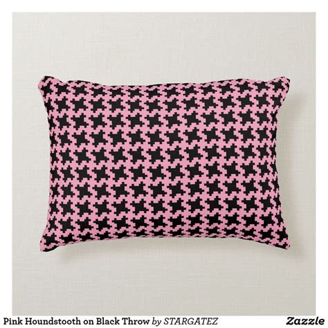 Pink Houndstooth On Black Throw Accent Pillow Zazzle Pink Accent