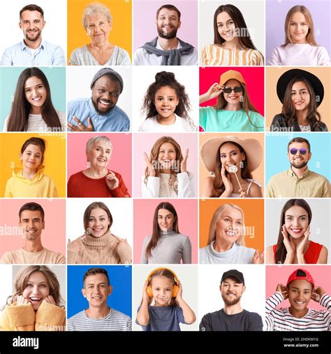 Collage With Group Of Smiling People Stock Photo Alamy