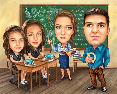 Teacher And Students Group Caricature Au