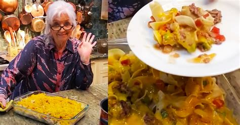 This mix of ground beef, onion, egg noodles and cheddar cheese is perfect for brunch, lunch or dinner. Paula Deen's Cheeseburger Casserole - DIY Ways