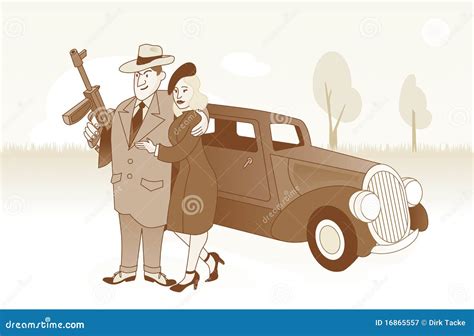 Bonnie En Clyde Voor Hun Auto Vector Illustratie Illustration Of