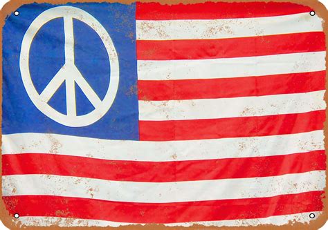 American Flag Peace Sign Metal Sign 7x10 Inch Vintage Look