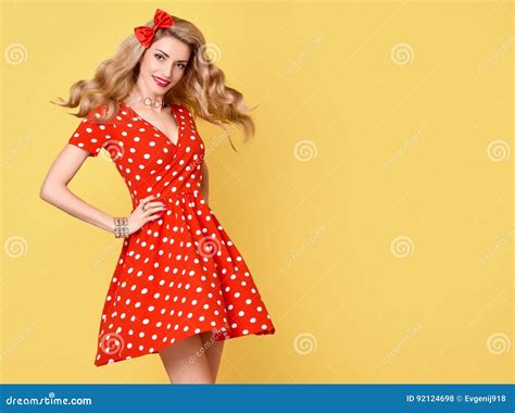 Fashion Beautypinup Girl Smilingpolka Dots Dress Stock Photo Image