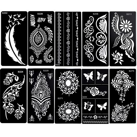 buy konsait 10sheets large temporary tattoo stencils reusable henna tattoo sticker template
