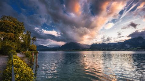Photos Switzerland Lake Thun Nature Sky Evening Clouds 2560x1440