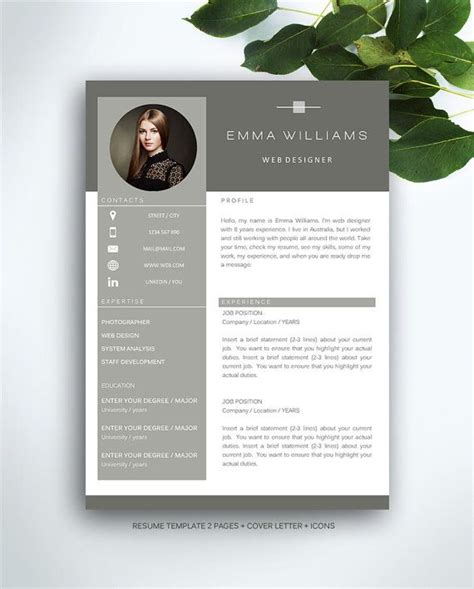 A Professional Resume Template With Grey And Gray Accents On The Cover