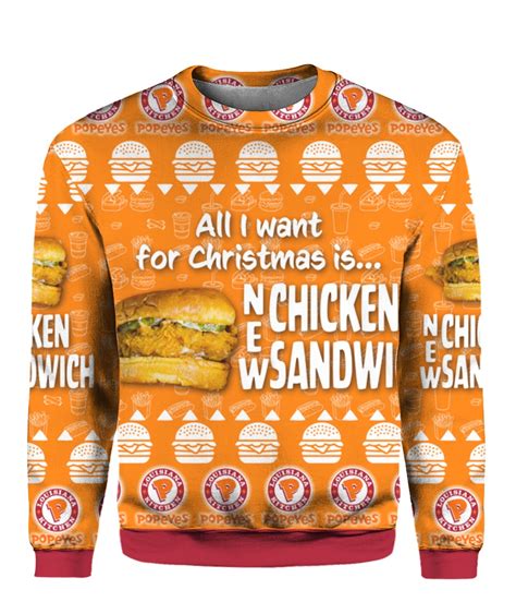 Long lines (and even fights) ensued as people clamored to get a taste. New Chicken Sandwich Popeyes 3D Print Ugly Christmas Sweater
