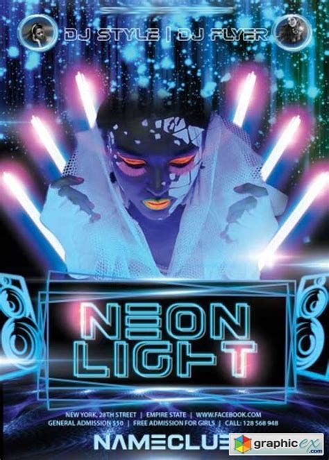 neon light party flyer psd template facebook cover   vector stock image