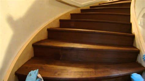 Brush or wipe on the stain, moving quickly across the surface. Staining Stairs - YouTube
