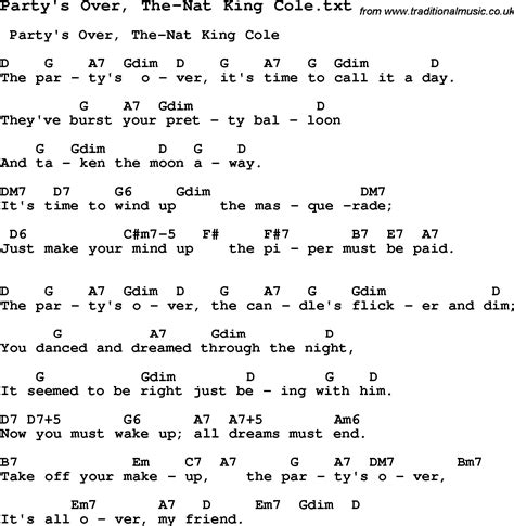 jazz song party s over the nat king cole with chords tabs and lyrics from top bands and artists