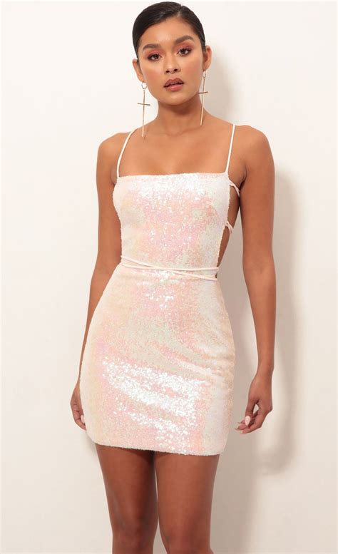 Buy Iridescent Sequin Bodycon Dress In Pink In Stock