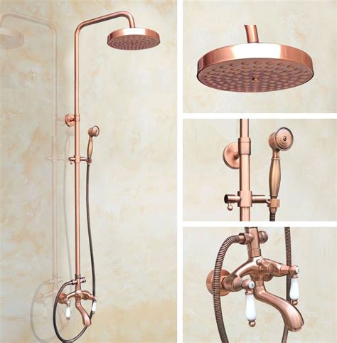 Antique Red Copper Brass Bathroom Shower Faucet Set Bathtub Shower