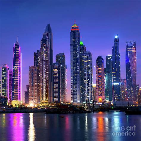 Dubai Marina Skyline At Night By Delphimages Photo Creations Skyline