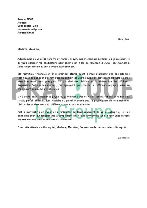Lettre de motivation pour un stage de technicien de ...