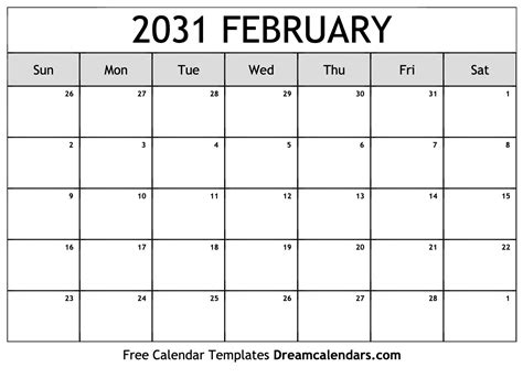 February 2031 Calendar Free Blank Printable With Holidays