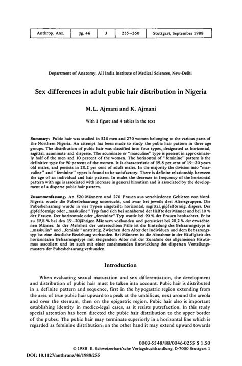 Sex Differences In Adult Pubic Hair Distribution In Nigeria