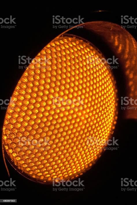 Close Up Yellow Traffic Lights At Night Stock Photo Download Image