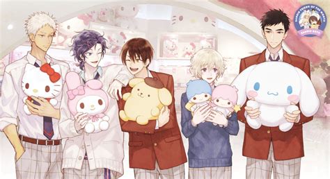 An Anime Group Holding Stuffed Animals In Their Hands