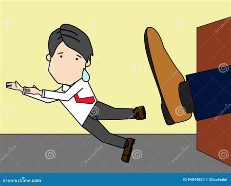 Man Being Kicked By Boss Kicked Employees Out Of The Company Vector Illustration
