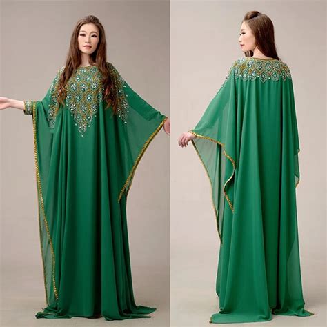 elegant green evening dresses luxury arabic dubai kaftan muslim long sleeve evening gowns beaded
