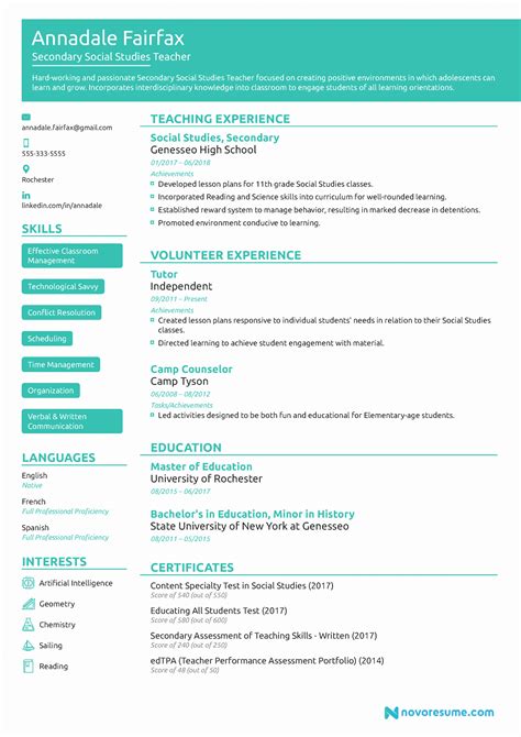 resume template  educators fresh teacher resume