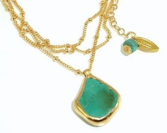 Raw Turquoise Gold Necklace Gemstones Necklace Delicate 24k Etsy