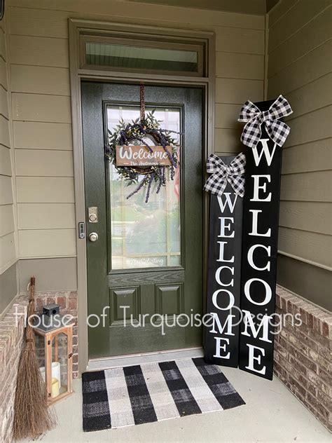 6ft Black Welcome Sign With Bow Porch Welcome Sign Vertical Etsy