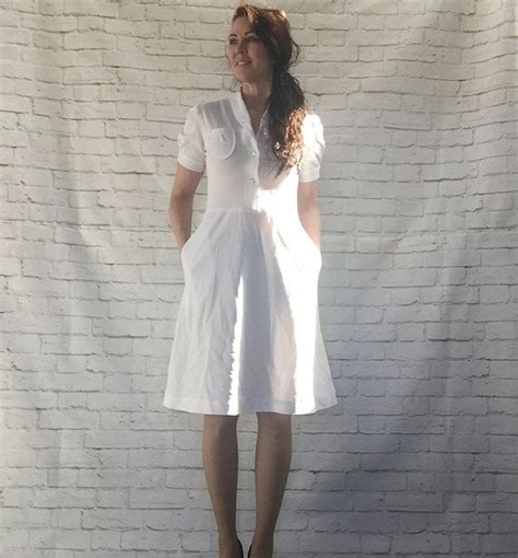 Vintage 40s White Nurse Uniform Dress M Puff Sleeve Hip Nurse Dress Uniform Uniform Dress