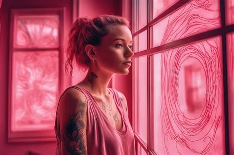 Premium Ai Image Young Beautiful Girl With Tattoo In A Pink Dress