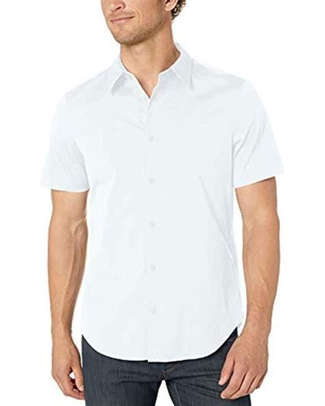 Calvin Klein Short Sleeve Button Down Stretch Cotton Shirt In White For