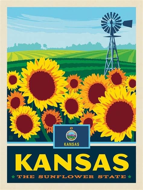 Kansas The Sunflower State Vintage Travel Posters State Posters