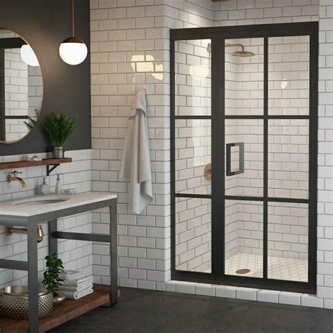 gridscape gs1 2 swing shower door and panel in black with clear glass shower doors coastal