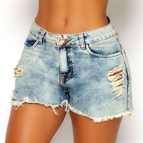 Shorts Feminino Jeans Torn Destroyed Emporioalex