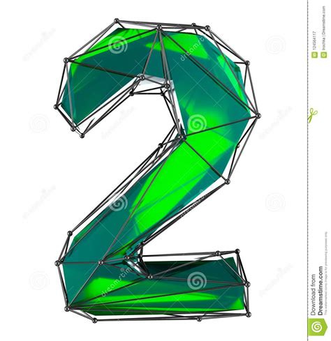 Number 2 Two In Low Poly Style Green Color Isolated 3d Stock