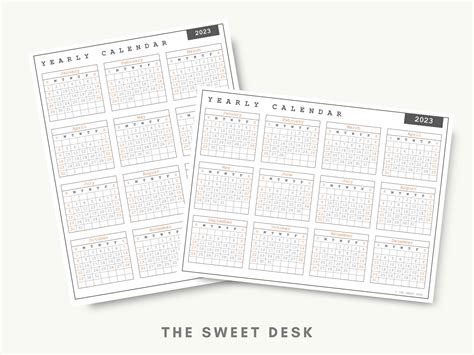 Yearly Calendar 2023 Printable Instant Download Printable Etsy Uk