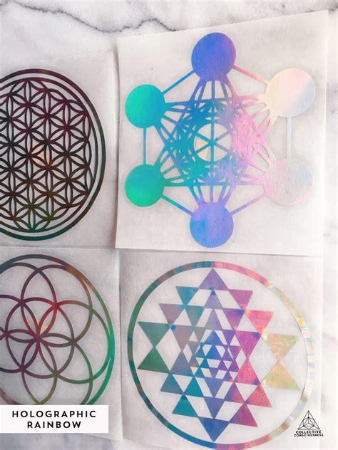 Sacred Geometry Decal 4 Pack Set Holographic Rainbow Etsy