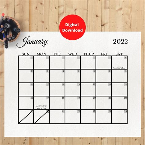 Printable Calendar 2022 2022 Printable Calendar With Etsy Images
