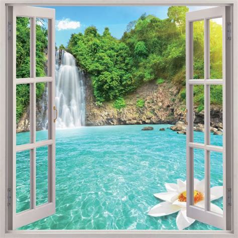 Waterfall 3d Window View Wall Decal Removable Wall Art Vinyl Sticker