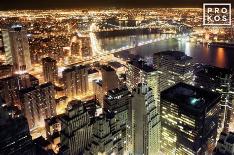 Aerial View Of Lower Manhattan And Brooklyn Bridge At Night Prokos