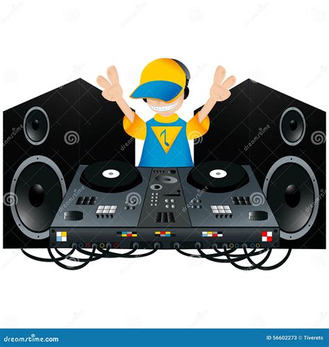 Cute Dj With A Turntable And Two Speakers Stock Illustration
