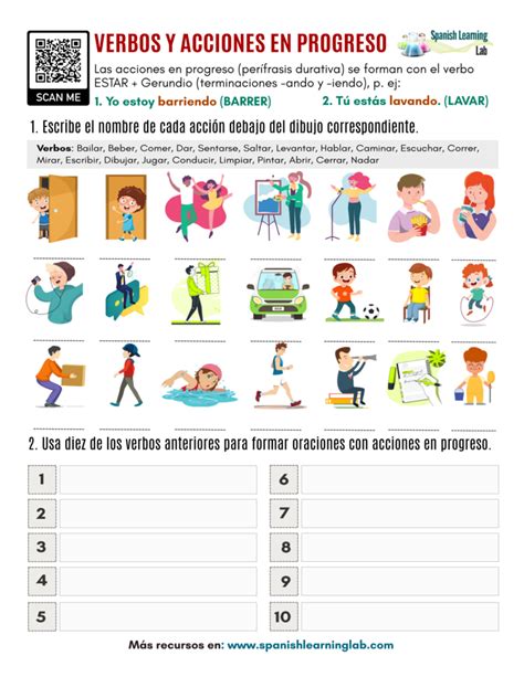 Verbs And Actions In Progress In Spanish Pdf Worksheet Spanish