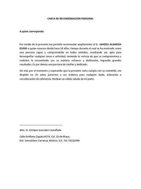 Carta De Recomendacion Laboral Doc Soalan L