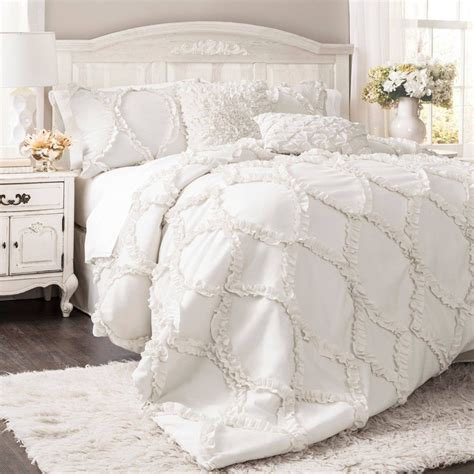 Avon Ogee Texture Comforter Set Queen White 3pc Lush Décor