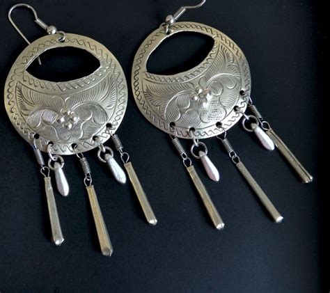 Tribal Earrings Silver Tribal Earrings Round Earrings Dangle Drop