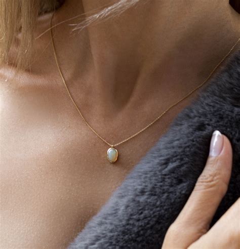 Weiße Opal Halskette 14 k Solid Gold Opal Halskette Opal Etsy
