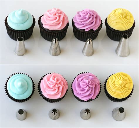 This quick video shows how different cupcake decorating tips make different frosting designs. {Cupcake Basics} How to Frost Cupcakes - Glorious Treats