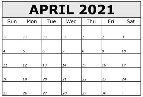 Free April 2021 Calendar Pdf Word Excel Template 5 In